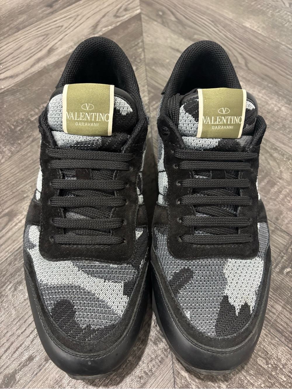 Valentino Garavani rock runners Men’s Black & Gray Camo Knit Sneakers